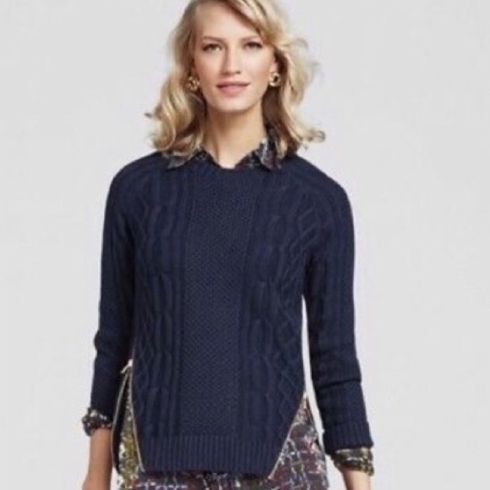 Cabi Navy Blue Double Zip Pullover Cable Knit Sweater size small